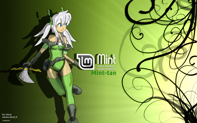 Linux Mint-tan , dessin , linux , mint , ditret , girl , os , gimp , couleur , wallpaper , deviant art